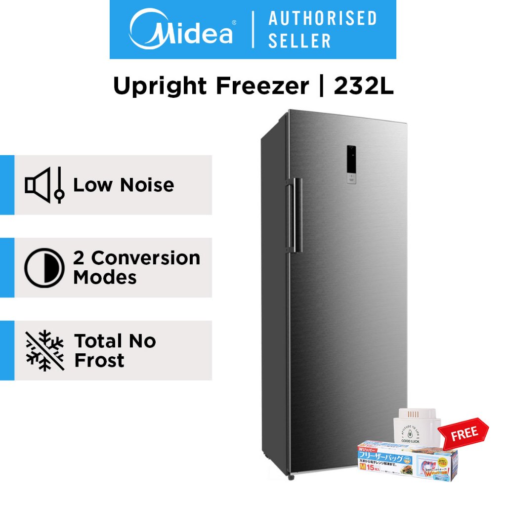 Midea 232L MCF232 Upright Freezer, Electronic Control Multiair Flow, Total No Frost Low Noise