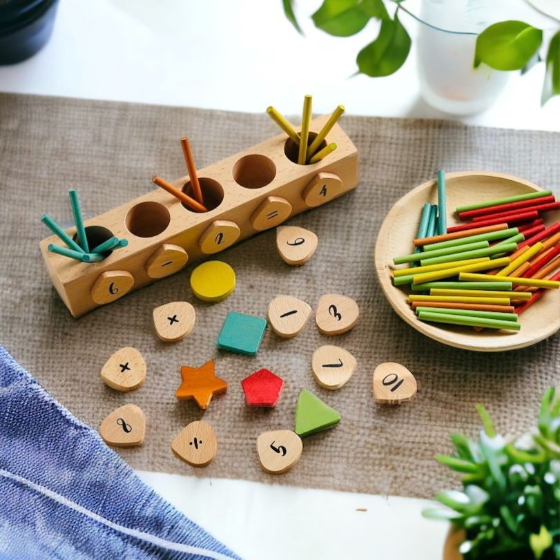 (local stock) Wooden Counting Sticks with Number & Shapes. Montessori ...