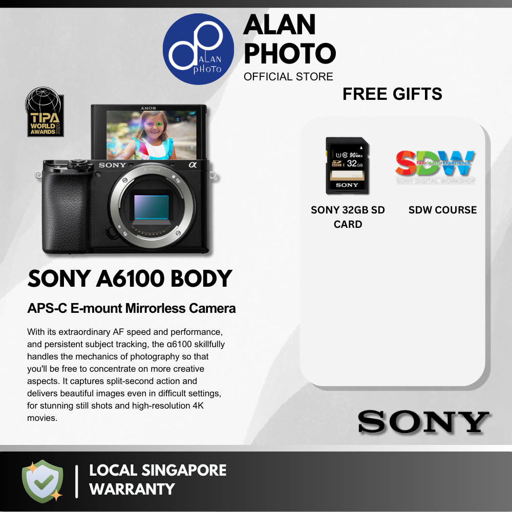 Sony Alpha A6100 Body & A6100 E 16-50mm PZ Lens APS-C E-mount Mirrorless  Camera | Sony Singapore Warranty | Shopee Singapore