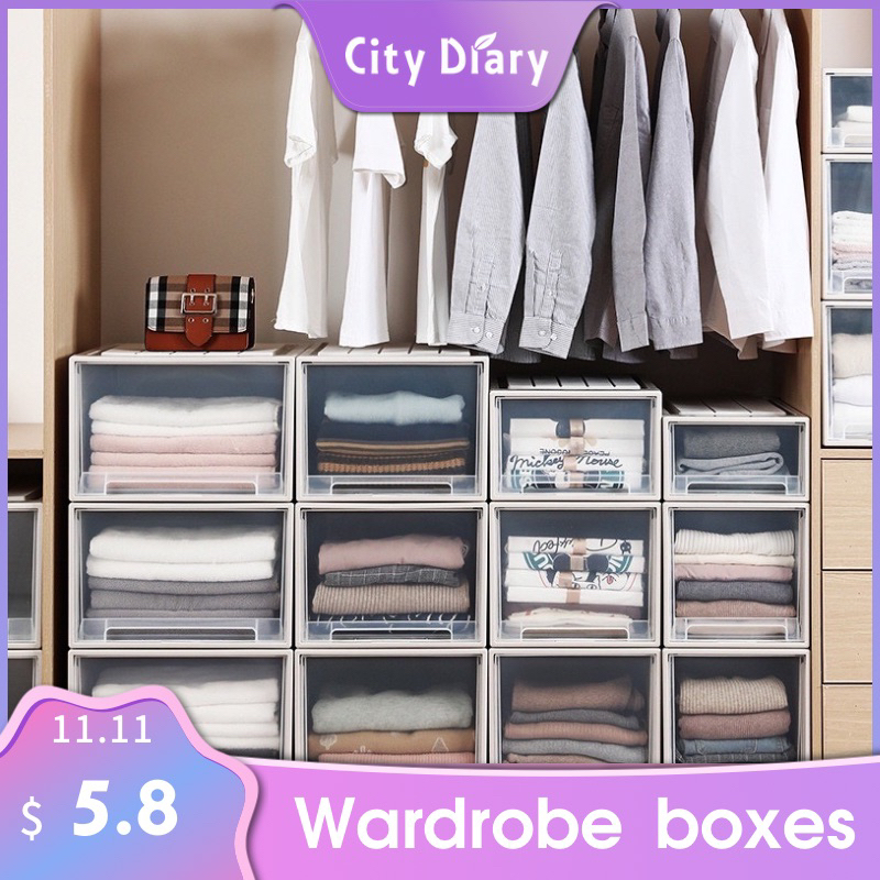 Heighten Wardrobe Storage box Drawer Plastic Stackable Cabinet | Shopee ...