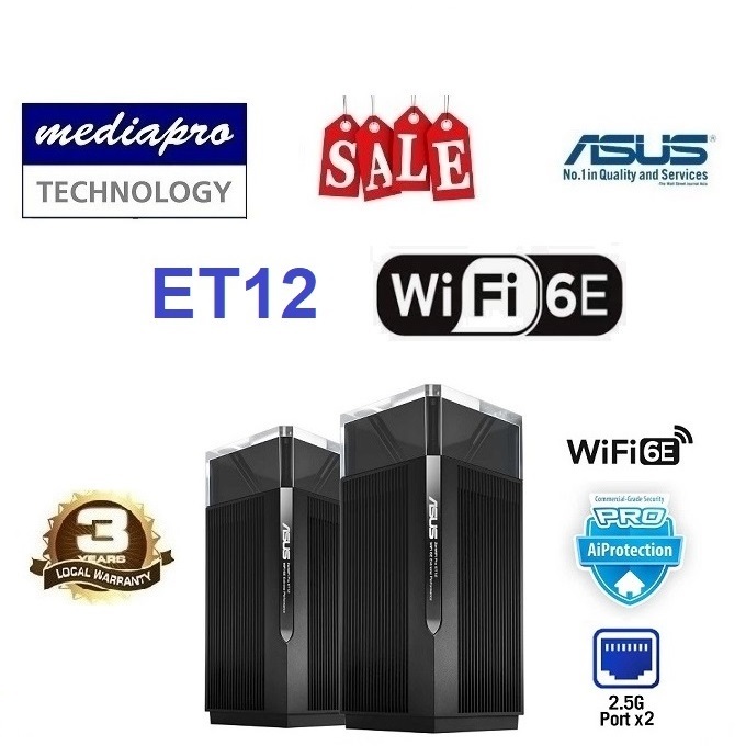 ASUS ZenWiFi Pro ET12 2-Pack AXE11000 Tri-Band WiFi 6E Extendable ...