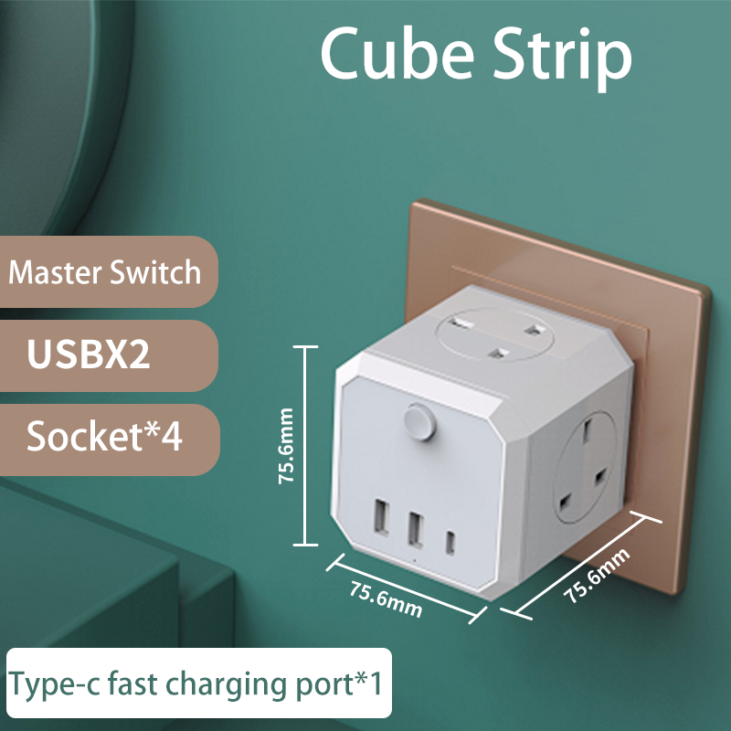 Extension Cube Plug Adapter with USB+Type C Multi-Plug Extender UK Plug ...