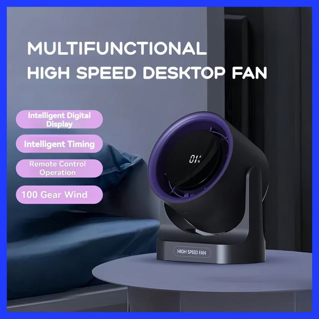 ⚡ 5-Speeds 100-Gear Turbo Fan w/ Remote, LED Display, Wall/Desk Mount ...
