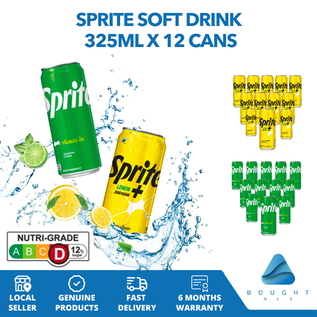 Bundle Of 12 Sprite Soft Drink 325ml Original Lemon Zero Sugar