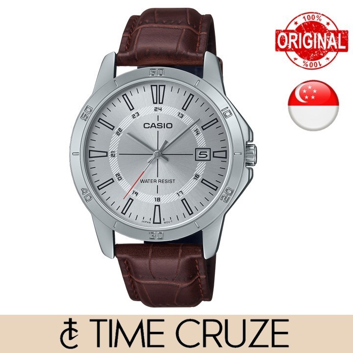 Time Cruze Casio MTP V004 Quartz Brown Leather Strap Silver Dial Men Watch MTP V004L 7C MTP V004L 7CUDF Shopee Singapore