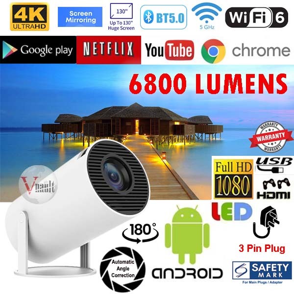 HY300 HDMI Portable LED Projector Android 4K Full HD 720P 120 ANSI 2.4G&5G  WIFI