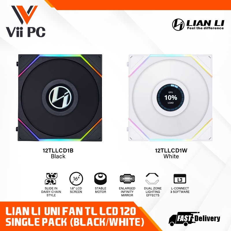 LIAN LI UNI FAN TL LCD 120 Single Pack BLACK/WHITE - 3 Yrs Wty