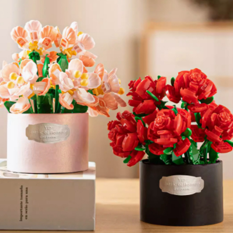 [SG] Bouquet Building Blocks Romantic Rose Pink Red Bouquet Model Brick ...