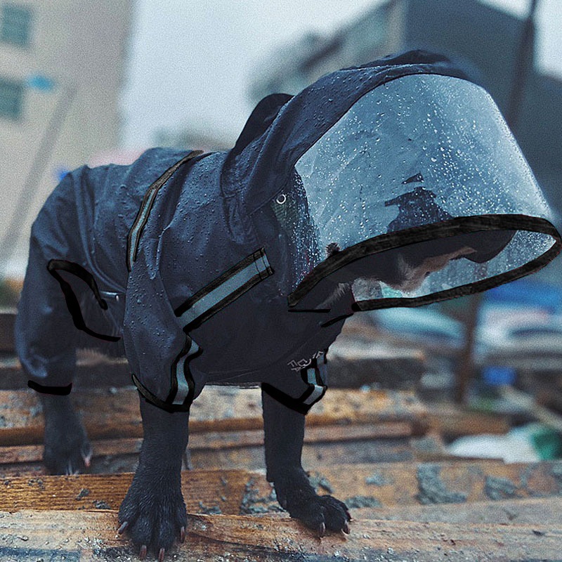 [SG] Dog Raincoat with Hood Waterproof Pet Rain Coat Jacket Collar