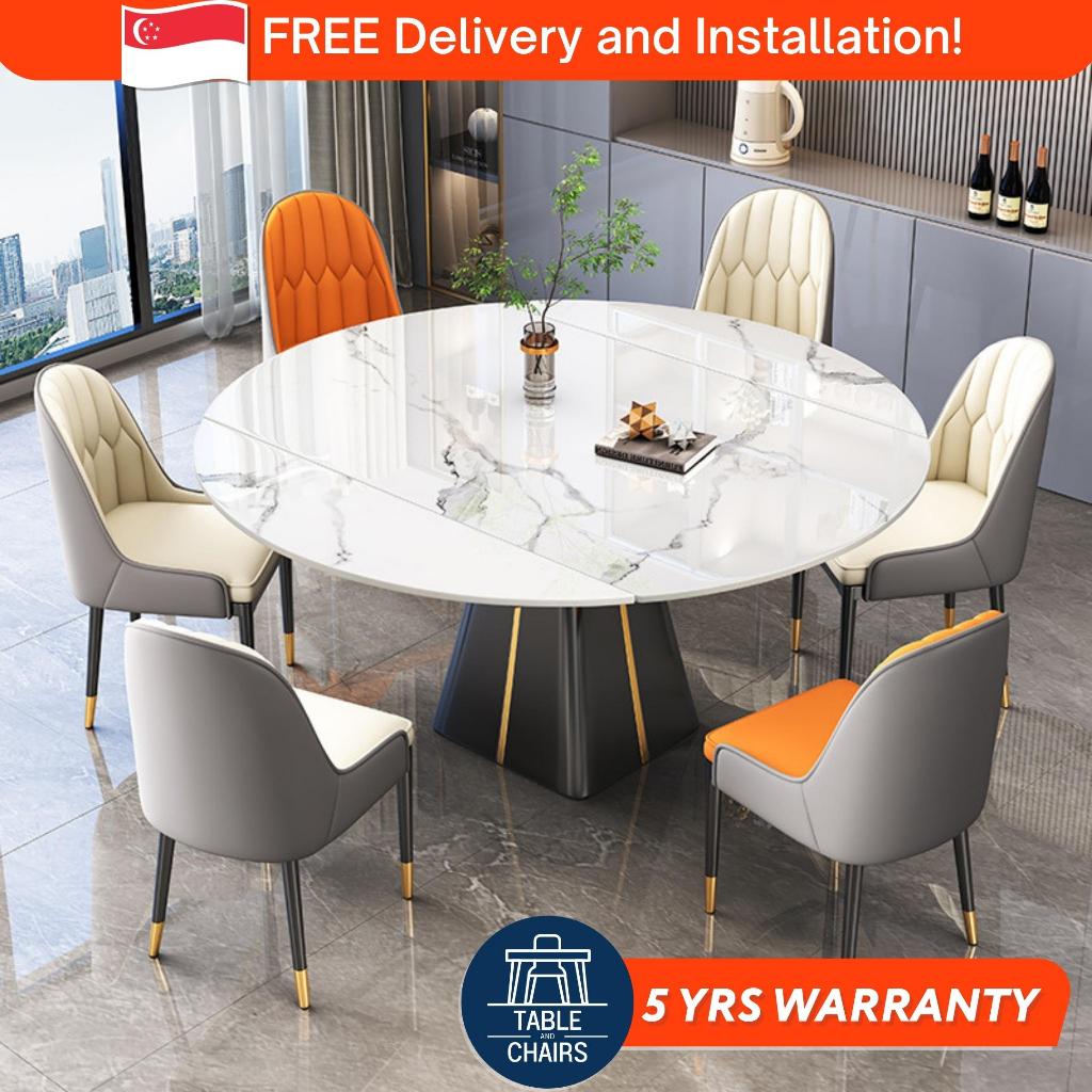 [SG] Extendable Round Dining Table Set | Sintered Marble & Chairs | 1 ...