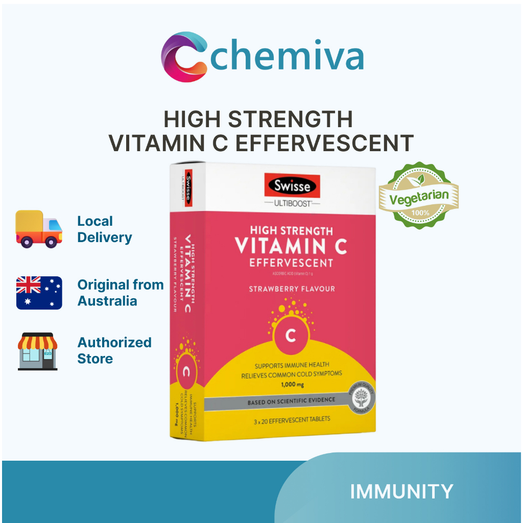 [Fast Shipping] Swisse High Strength Vitamin C 1000mg, Effervescent 60 Tablets (Strawberry