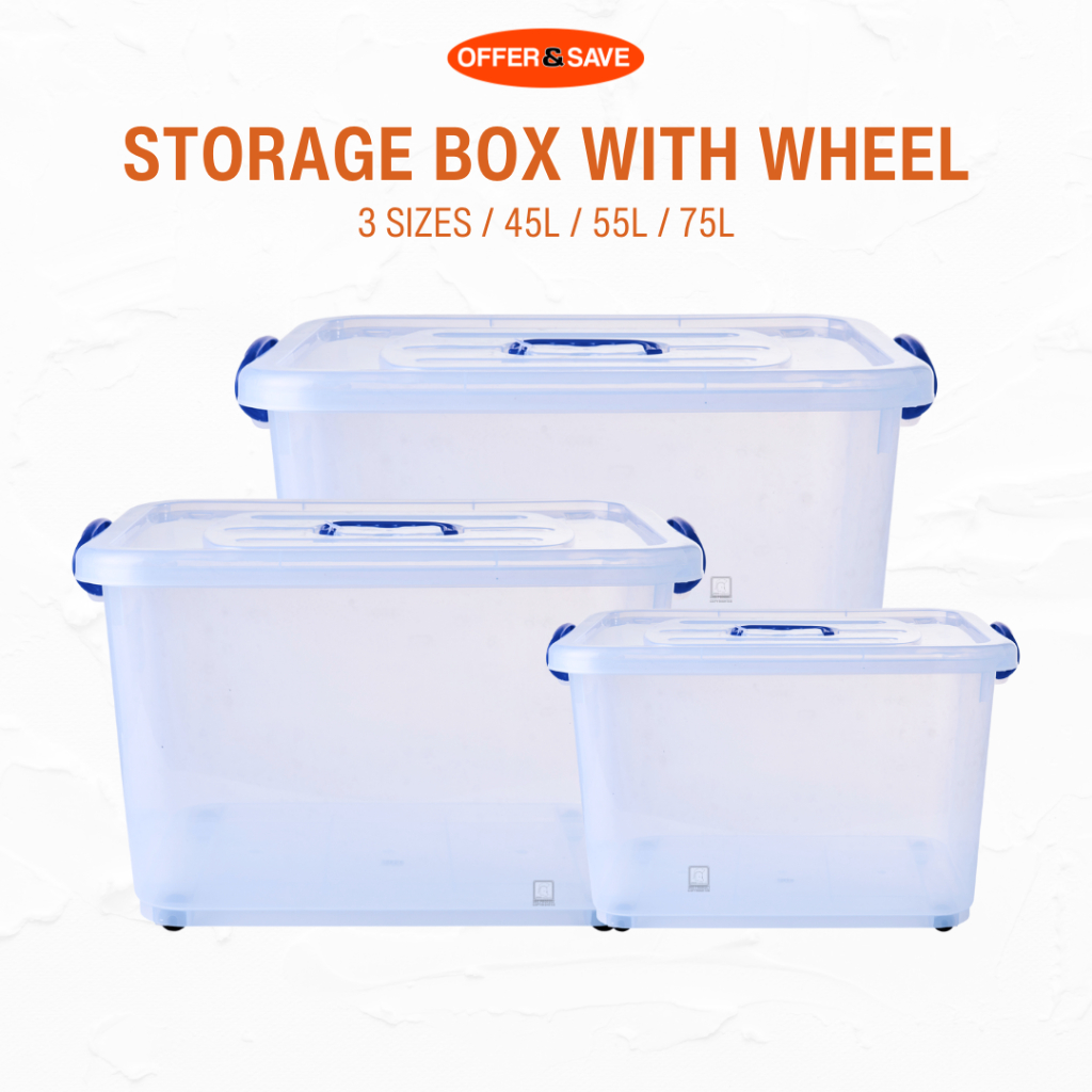 ONS Stackable Transparent Storage Box With Wheel | Shopee Singapore