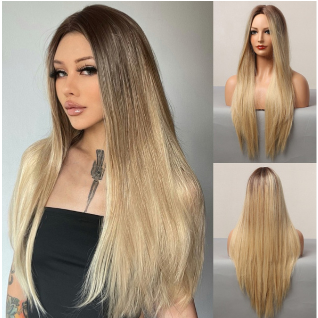 Dark Blonde Wig Synthetic Hair wigs Mix Medium Long Loose Curly