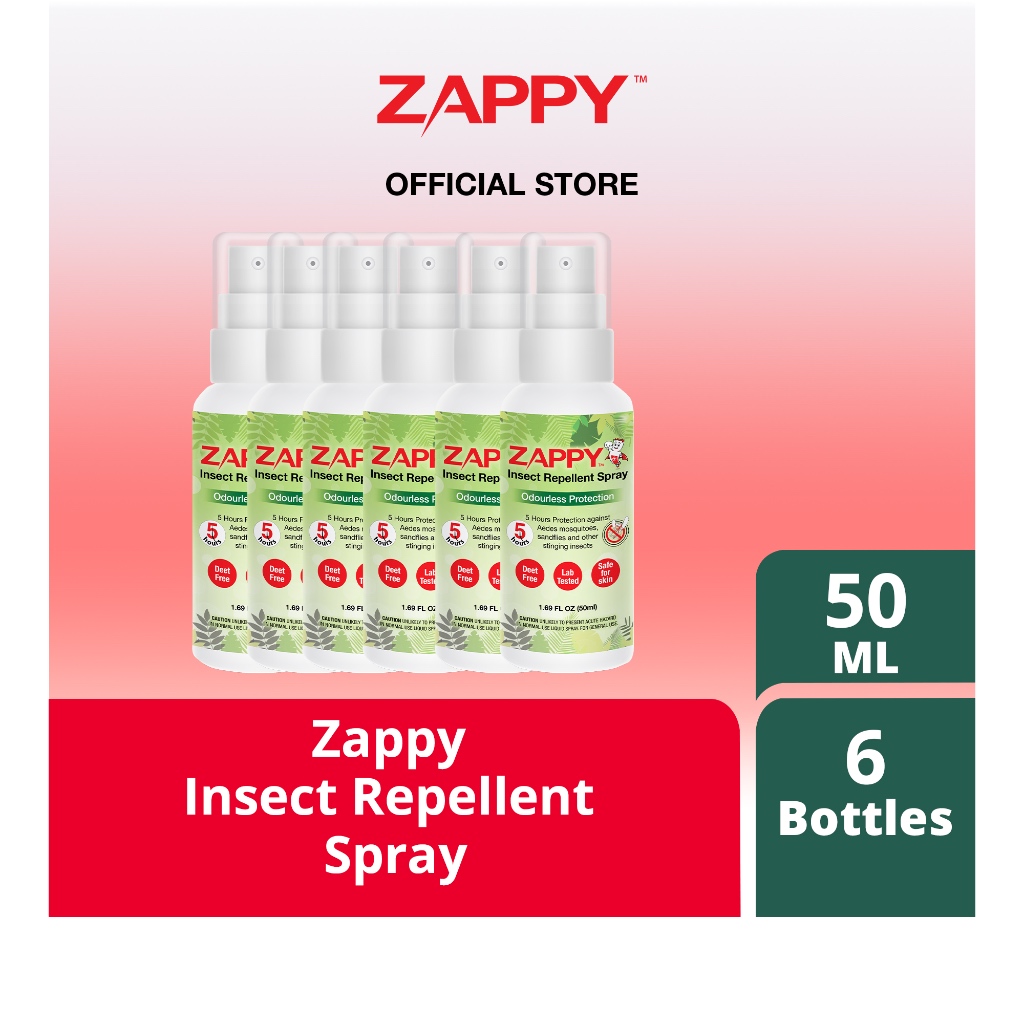 Zappy Lifestyle Insect Repellent Odourless Spray 50ml x 6 Bottles, Deet