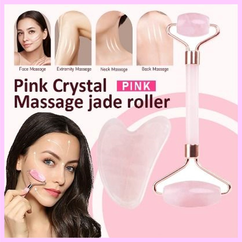 Natural Rose Quartz Facial Jade Stone Roller Massage Beauty Tools Face  Massager