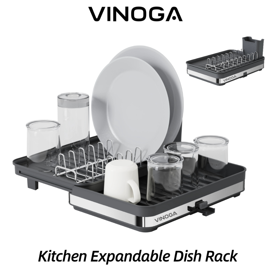 VINOGA Expandable Dish Rack Black, Kitchen Racks Drying Rack, Dish ...