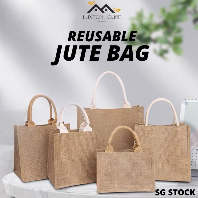 {SG} Jute Bag Tote Beach Bags Eco Friendly Burlap Tote Bag Reusable DIY