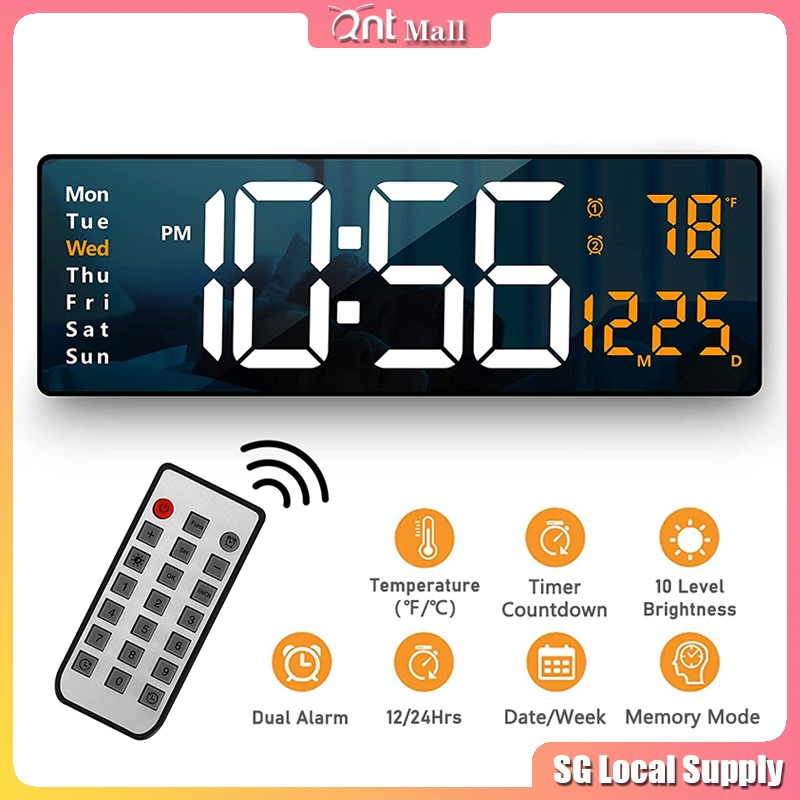 🔥SG🔥 LED Digital Wall Clock Big Screen Large Display Alarm Clock with