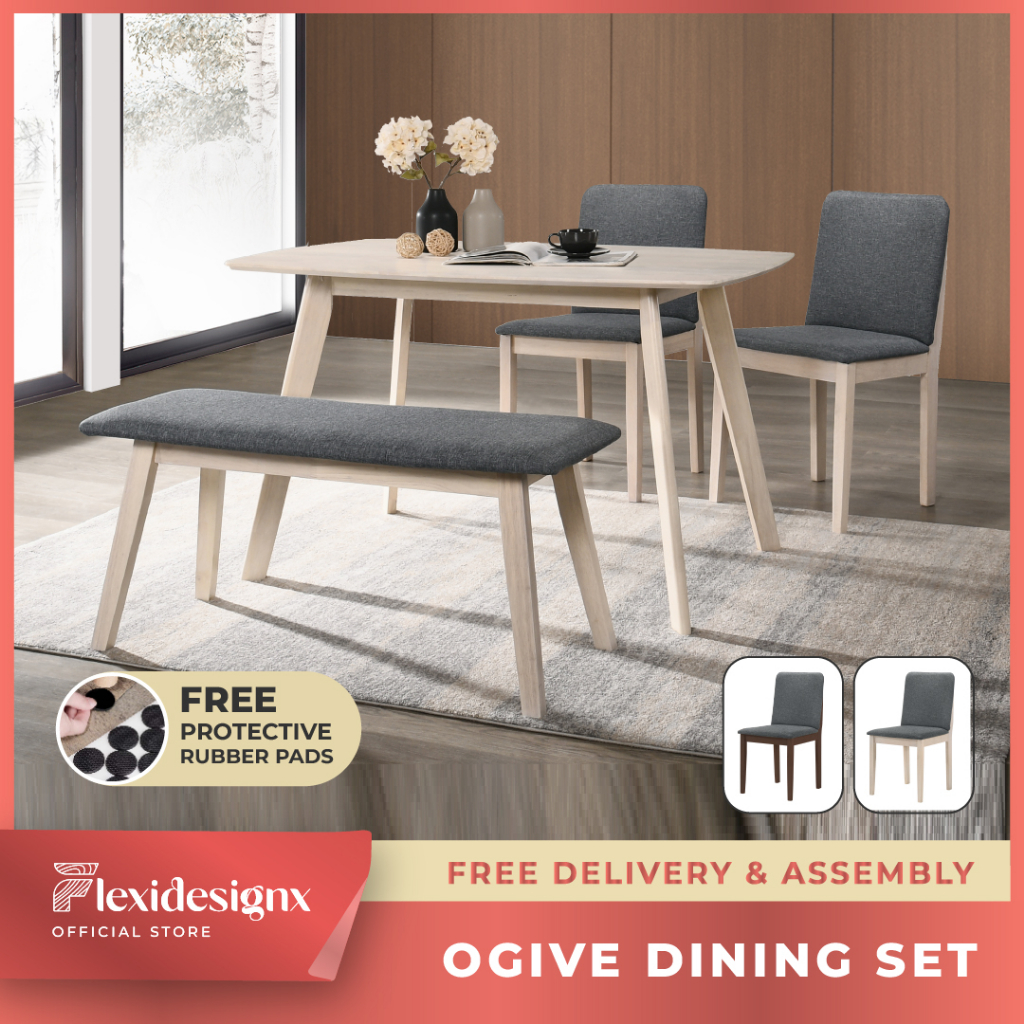 Solid Wood Dining Chair Dinner Set 4 / 6 Seater Bench Table