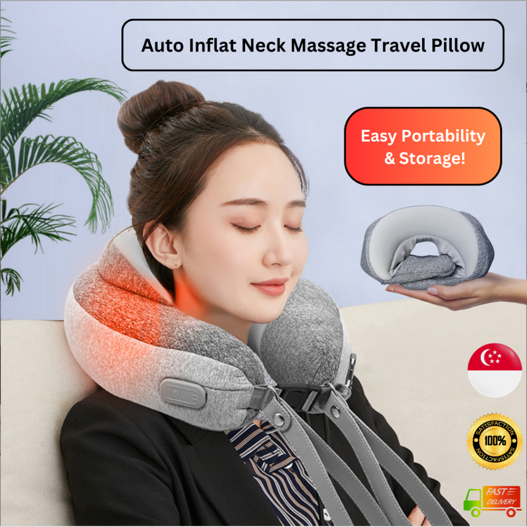 Auto Inflate Neck Massage Travel Pillow 45 Degree Heat Compress ...