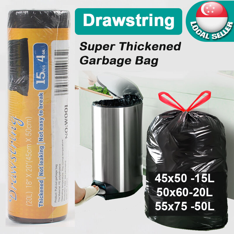 🇸🇬【SG stock】Trash Bags Drawstring Garbage Bags 20/30/50/80L Thickened