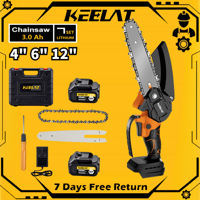 KEELAT KEC004 12/6/4 Inch Cordless Mini Chainsaw Electric Saw