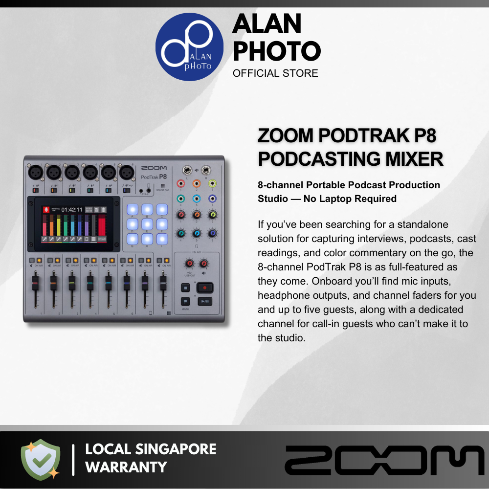 Zoom PodTrak P8 Portable Multitrack Podcast Recorder 6 Headphone