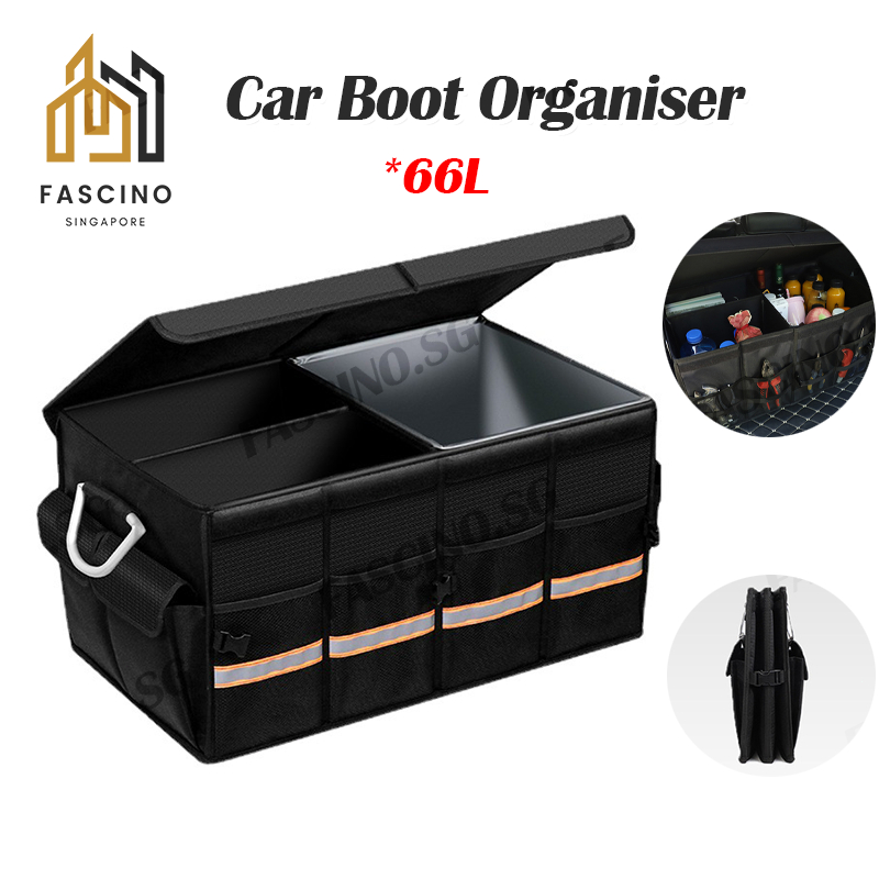 Trunk Organizer With Lid, 28L Collapsible Cargo Organizer With Aluminum