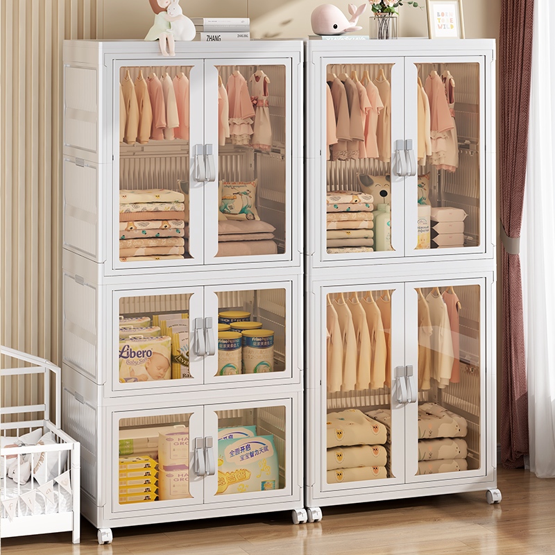 【READY STOCK】Clothing storage Installation free children's wardrobe Double door