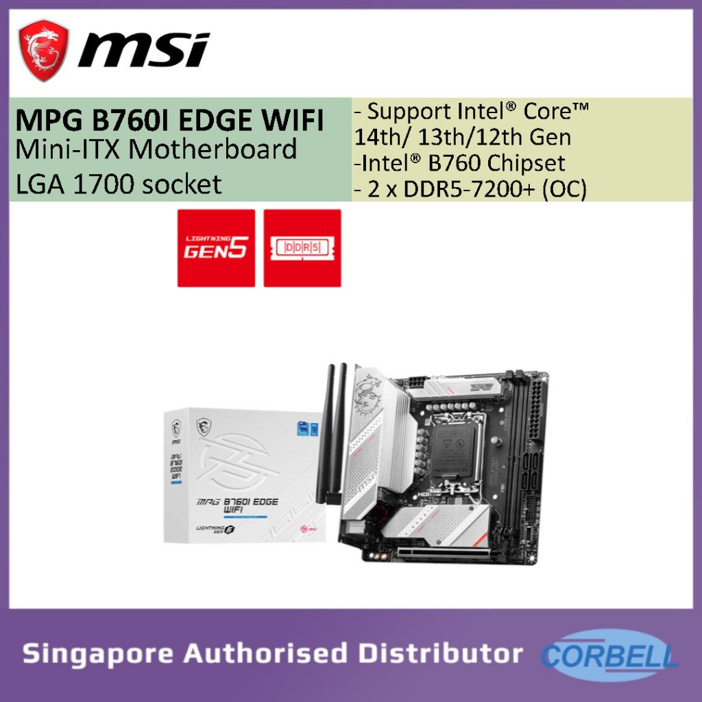 MSI MPG B760I EDGE WIFI Mini ITX Motherboard Intel 12/13/14 | LGA 1700 ...