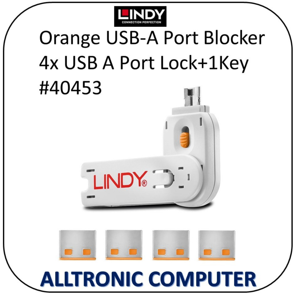 Lindy USB A Port Blocker Lock Orange P/N 40453 PACK OF 4pcs USB