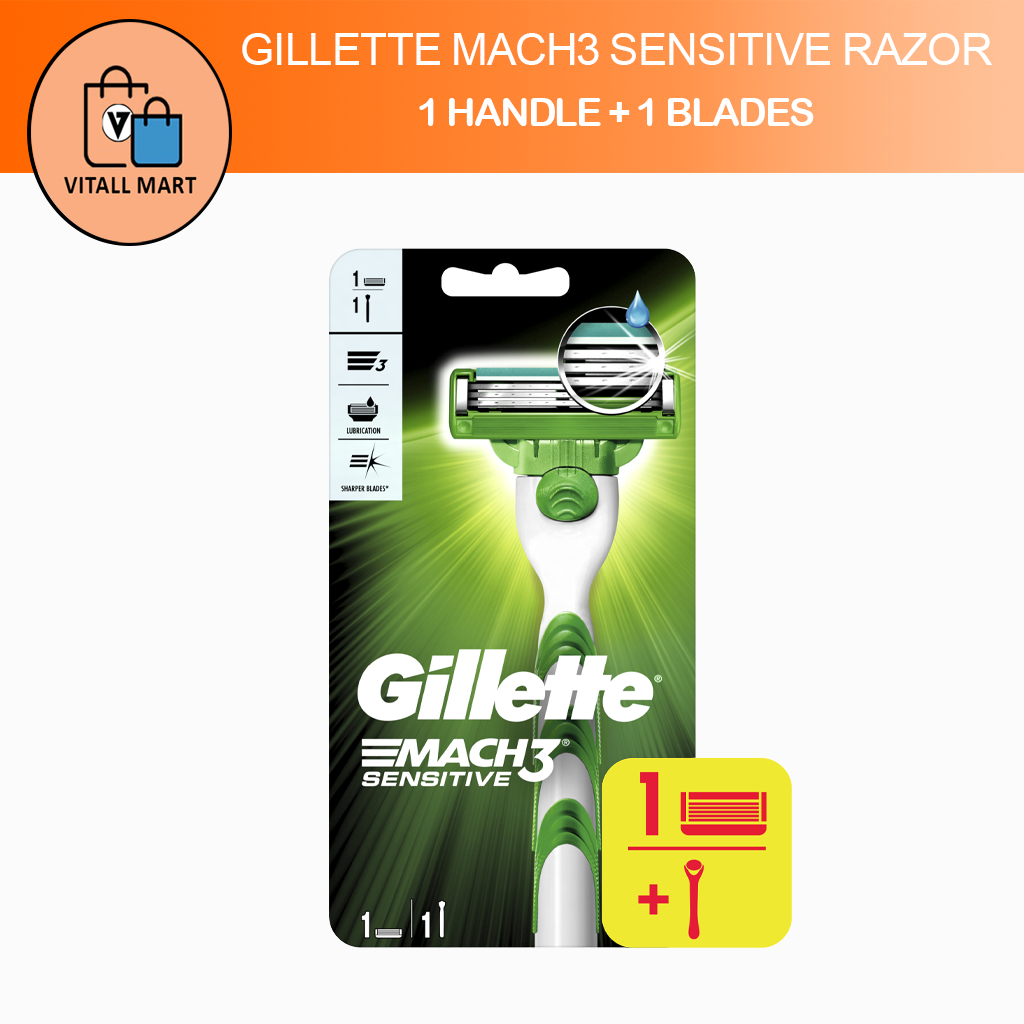 Gillette Mach 3 Sensitive Razor 1 Handle + 1 Razor Blade Refill