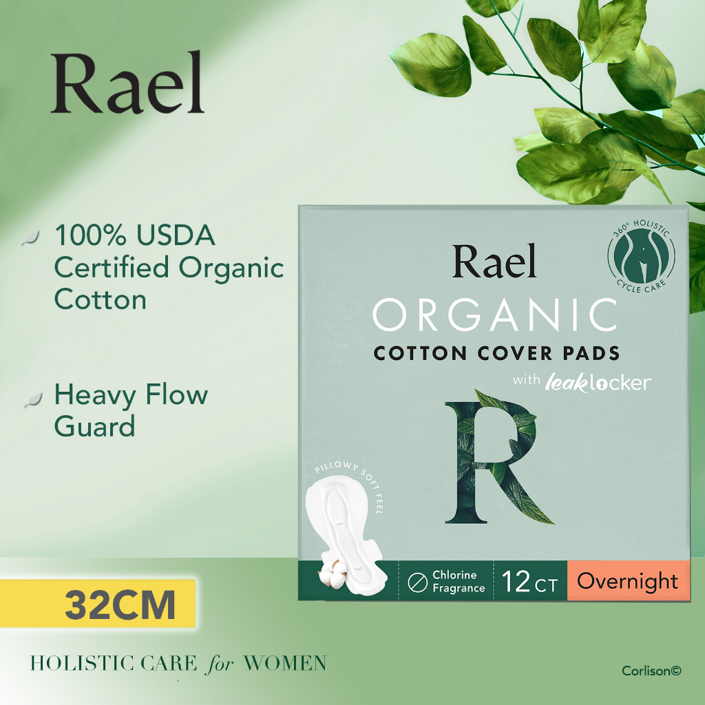 Rael Sanitary Pads with Certified Organic Cotton Cover Overnight 12s