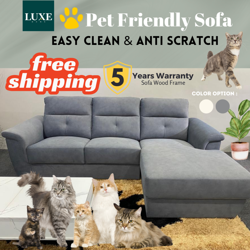 L Shape Sofa Set 3 Seater Lazy Sofa Fabric Sofa Pet Friendly Sofa Grey