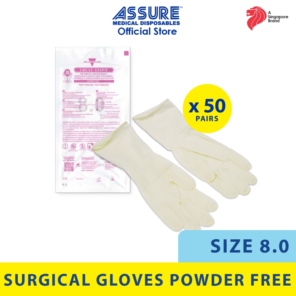 Latex Surgical Gloves Powder Free 50 Pair Box Shopee Singapore
