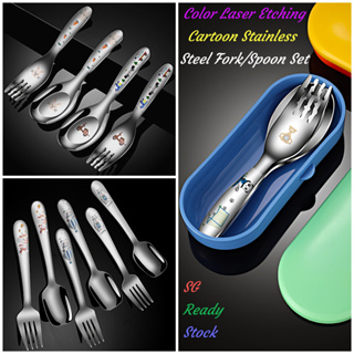 2Pcs/Set Children Feeding Spoon and Fork Portable Dessert Spoon Dinnerware Baby  Eating Utensils Stainless Steel Flatware - AliExpress