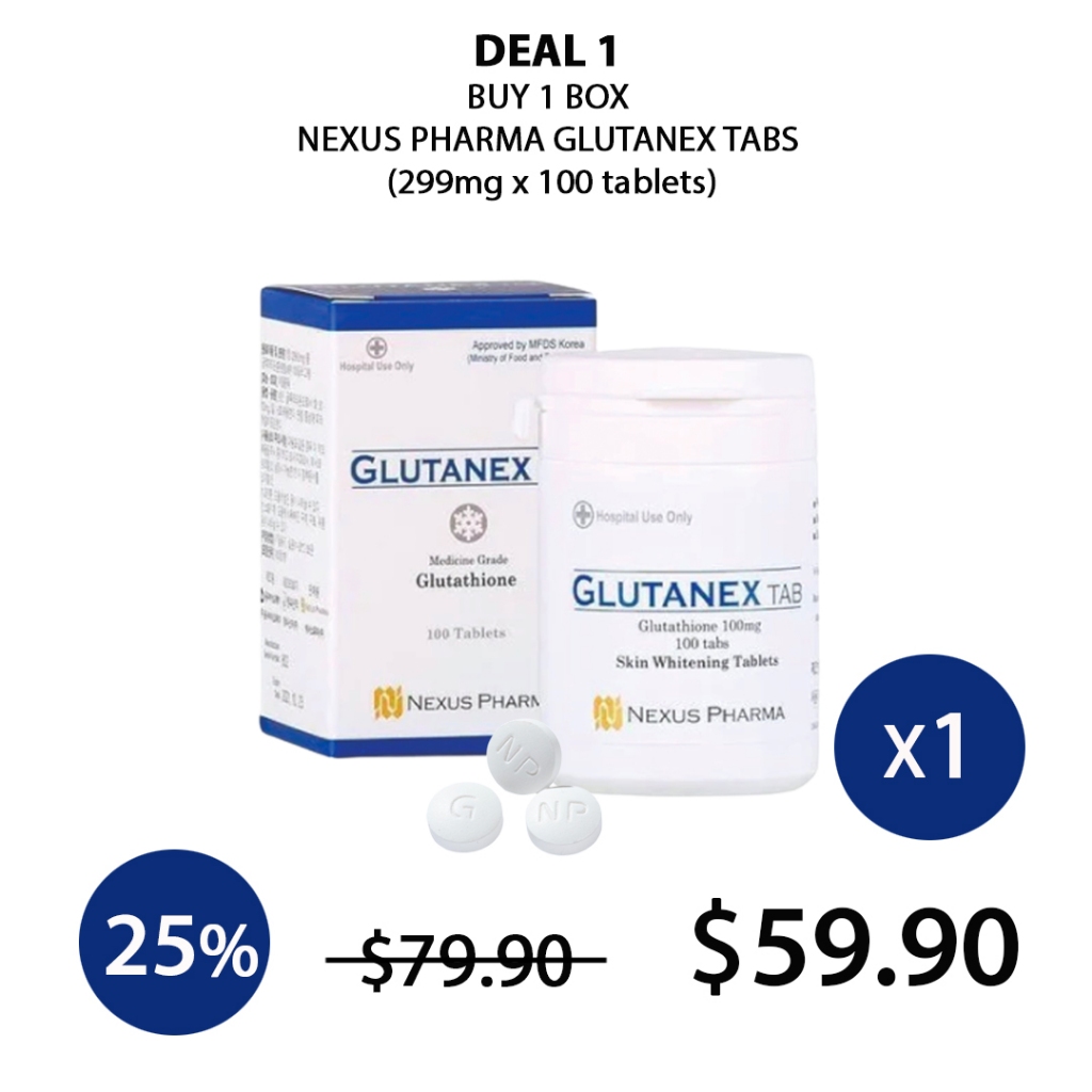 glutanex glutathione tablets 2 Bottles Tab by Nexus Pharma + 1 Snow White Sheet Mask Nexus Pharma Glutanex Glutathione Skin