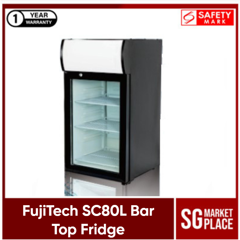 FujiTech SC80L Bar Top Fridge. Mini Bar Top Glass Door Chiller. Safety