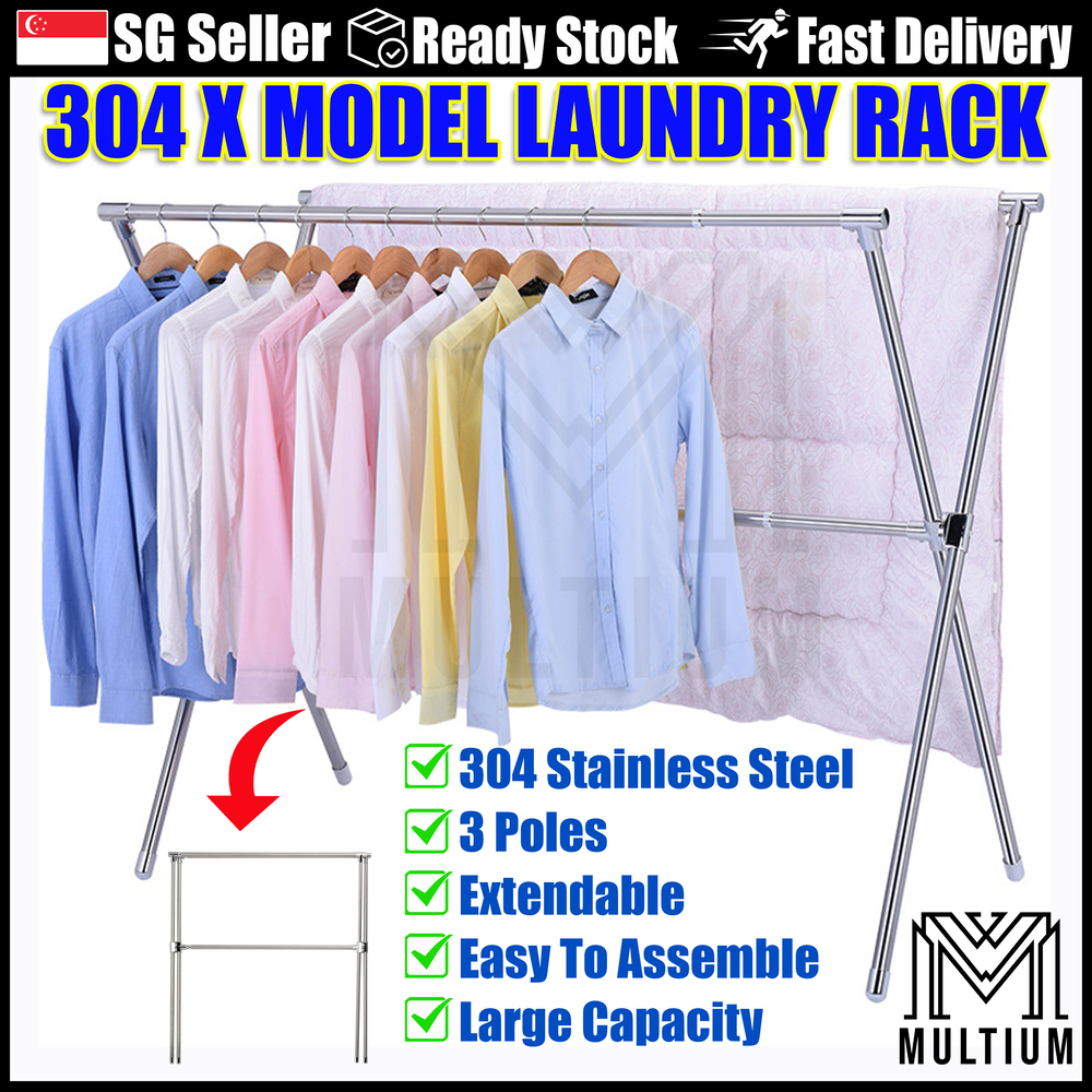 Laundry Rack 3 Poles 304 X-Type Stainless Steel |Laundry Rack Stand ...