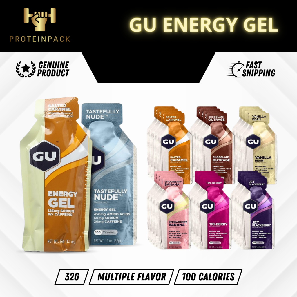 GU ENERGY GEL, Sports Nutrition Energy Gel, 100 Calories, 32g, Assorted