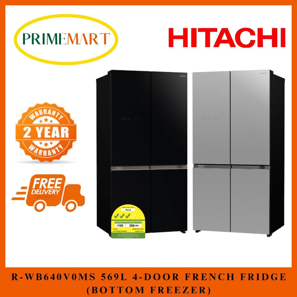 HITACHI RWB640V0MS 569L 4DOOR FRENCH FRIDGE (BOTTOM FREEZER) 2
