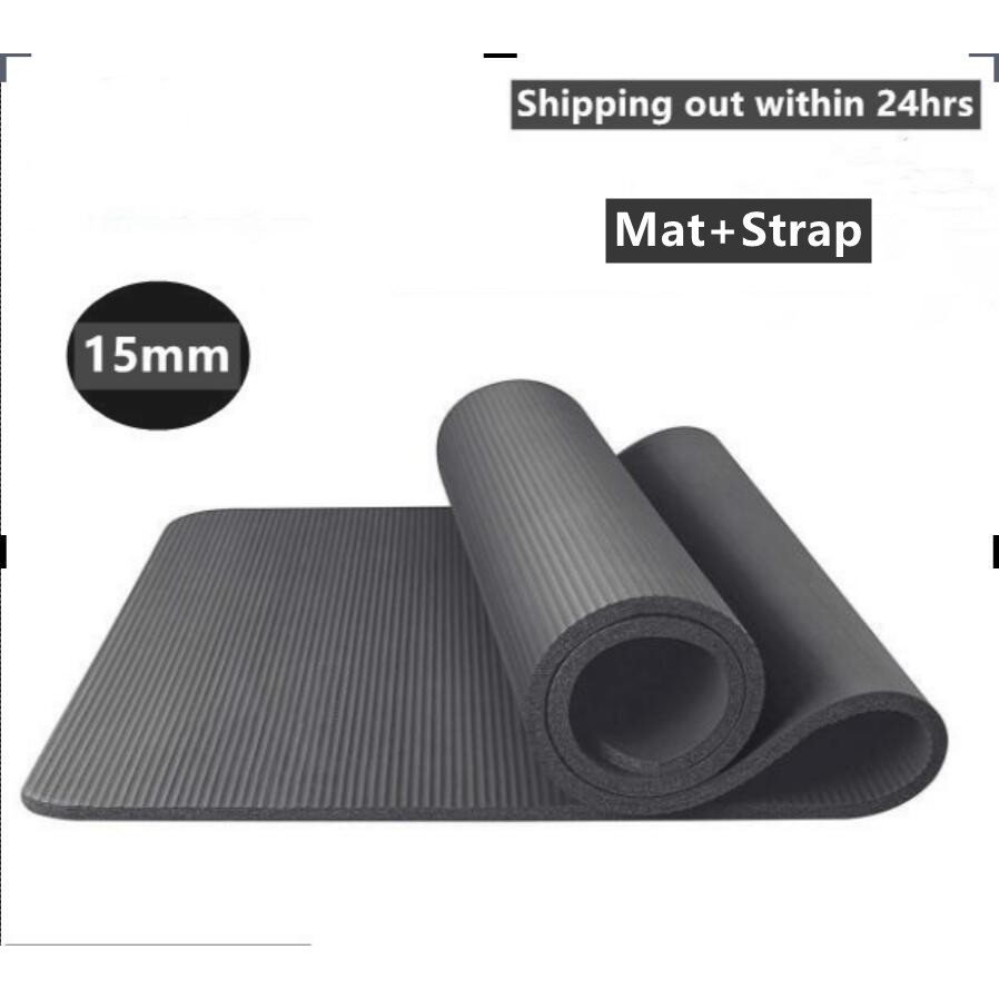 Thick Yoga mat 15mm come with strap anti slip yoga mat Shopee Singapore
