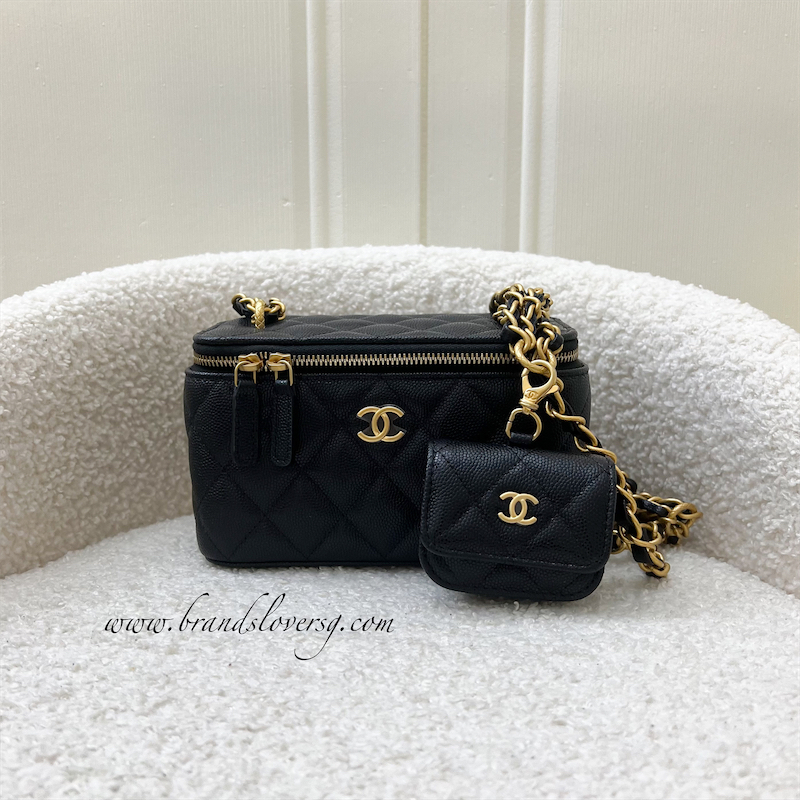 Chanel 23A 2in1 Small Vanity Case with Airpod Case in Black Caviar