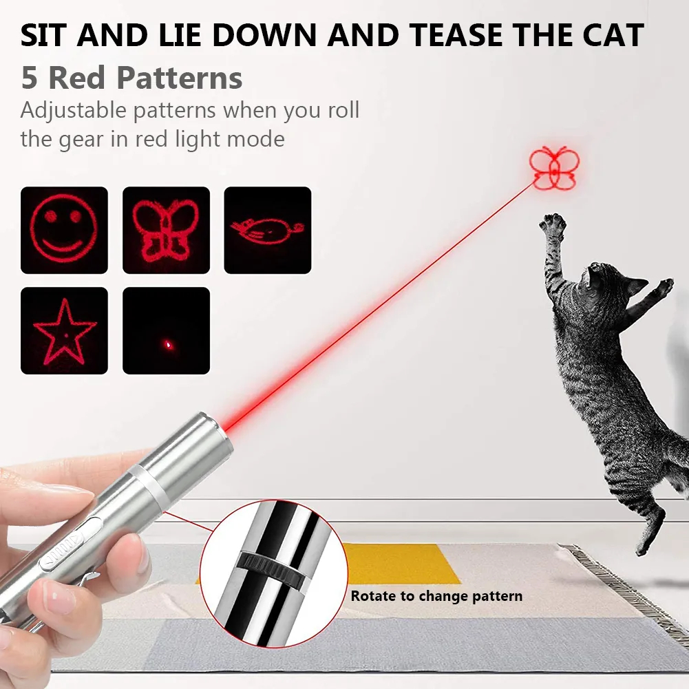 Laser Pen Pointer 5 Patterns Torch Light UV Light USB Rechargeable Toy ...