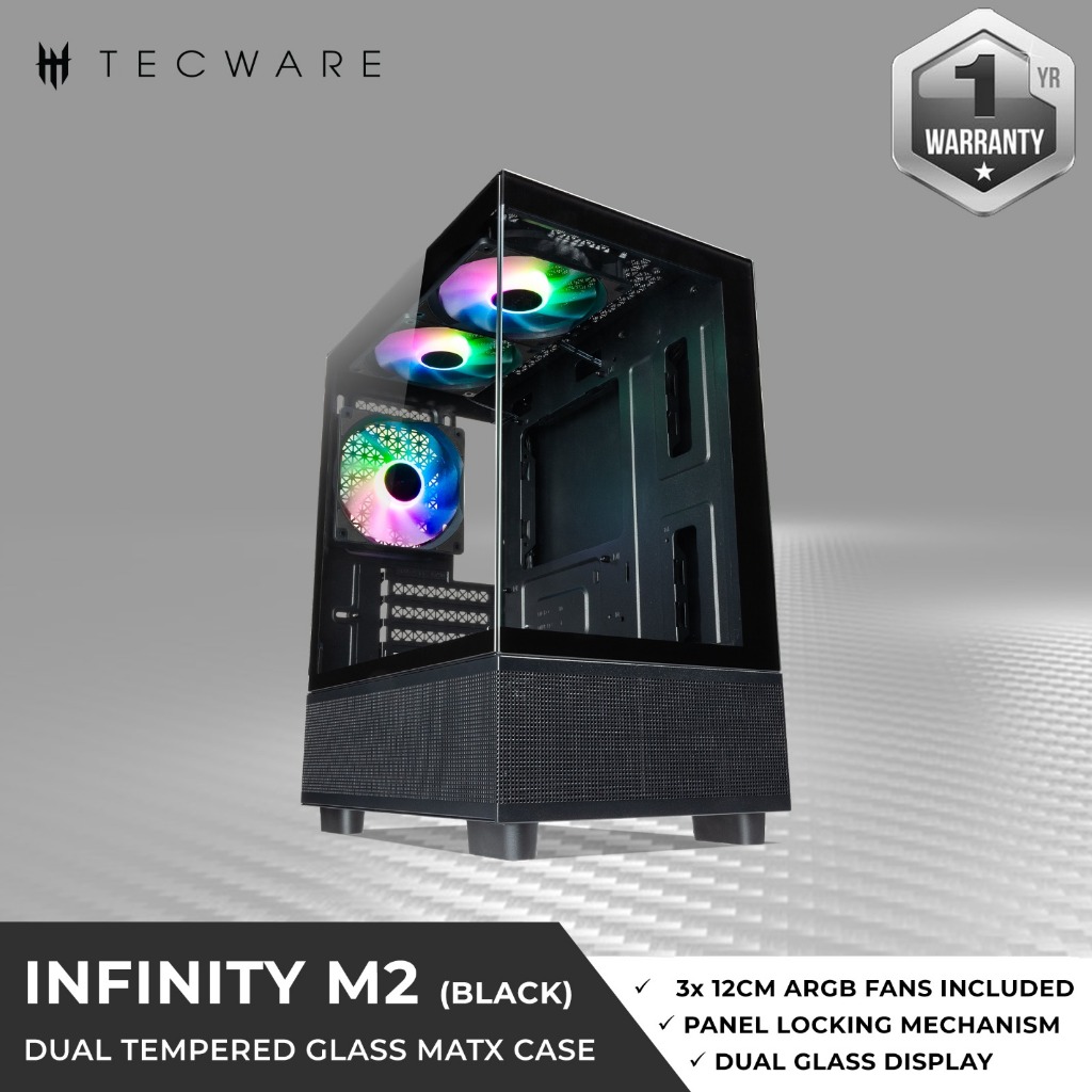 Tecware Infinity M Dual Tempered Glass Matx Case X Mm Argb Fans Color Options