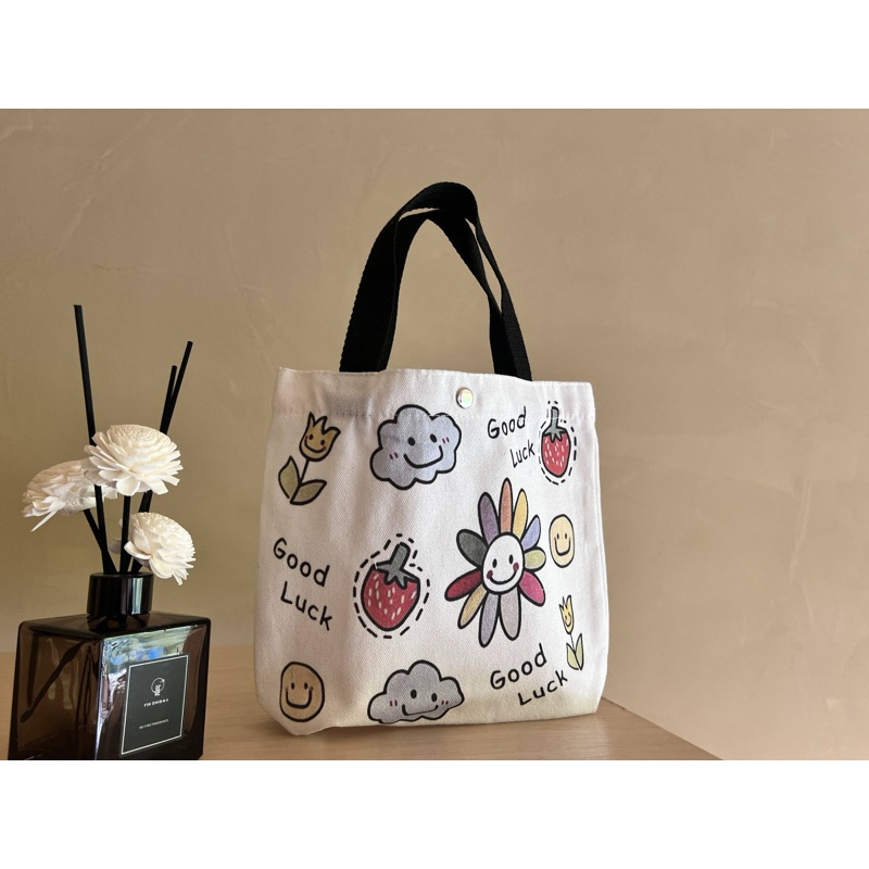 [SG in stock] Ins Mini Canvas Tote Bag Korean Style Cute Smiley Small ...