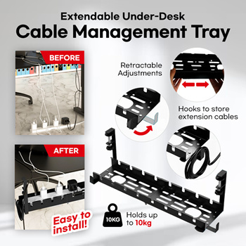 Extendable Under Desk Cable Management Tray,Retractable Cord Organizer ...