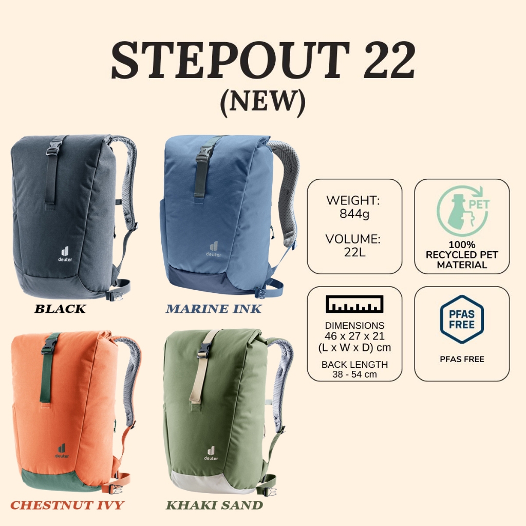 DEUTER STEPOUT 22 LIFESTYLE DAYPACK (NEW) Laptop Backpack Ergonomic