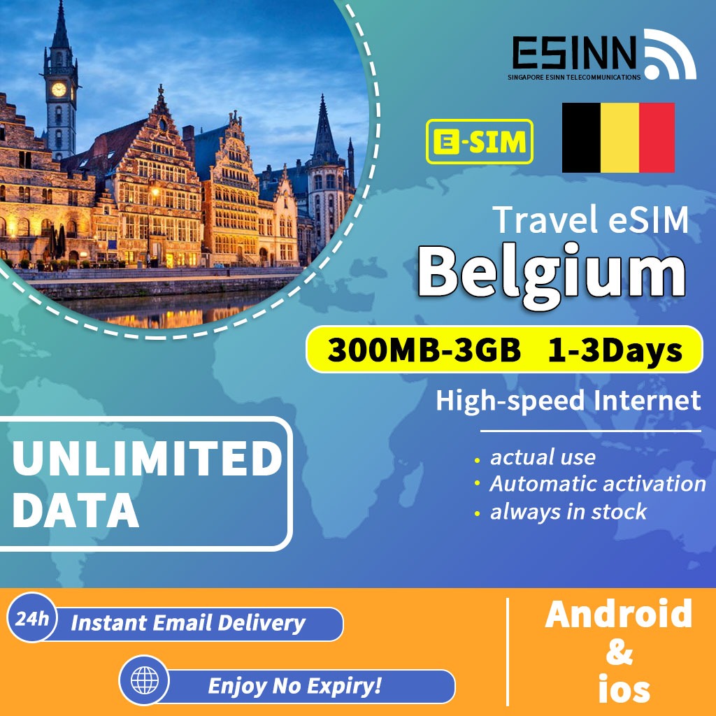 Belgium eSIM Card 13days Unlimited Data 4G High Speed Support Shopee