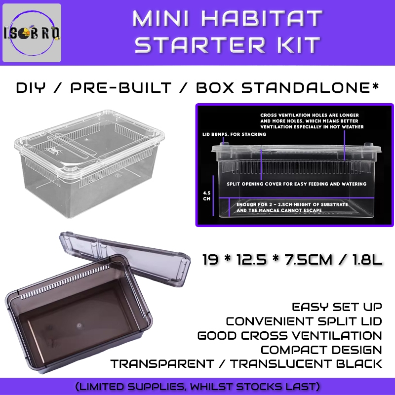 Mini Isopod Habitat Tank Starter Kit w/ Vents & Split Cover Lid — (For ...